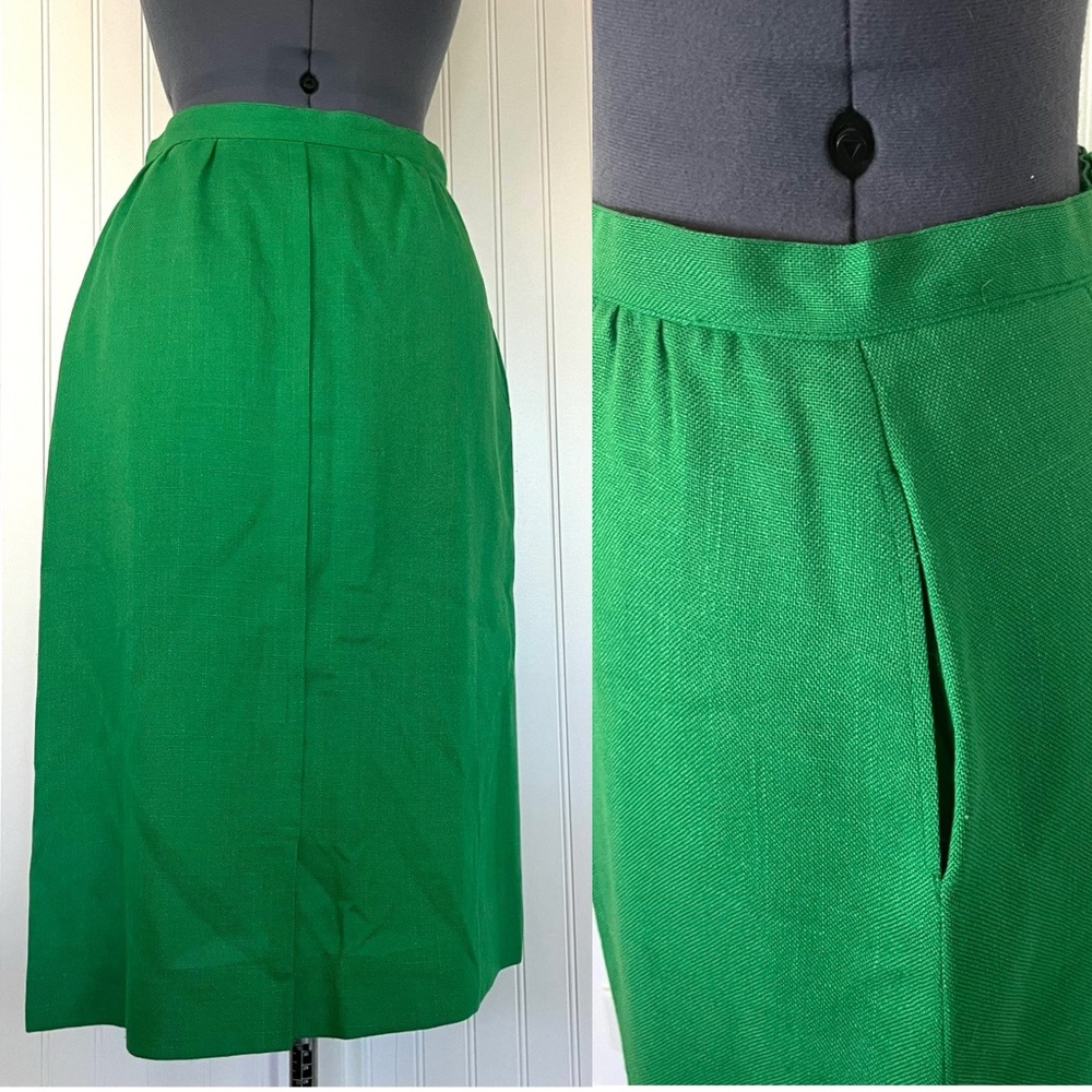 Vintage Green Skirt Knee Length Pencil Front Slit Pockets ILWGU Union Made Med